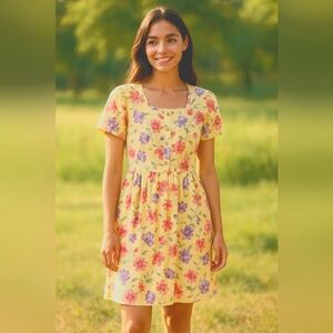 Floral Vintage Yellow Dress